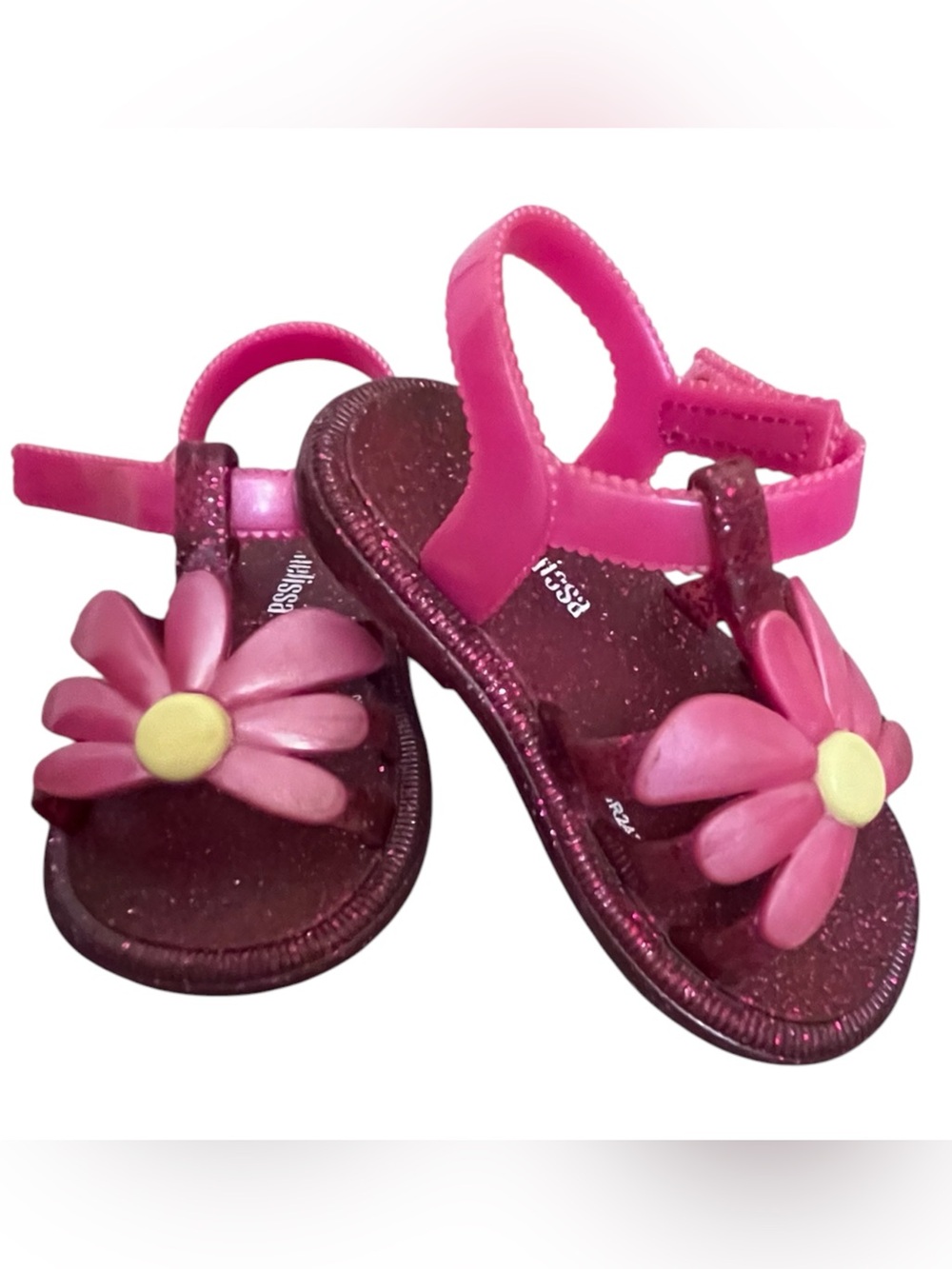 Mini Melissa| hip bloomy| Glitter Pink Flower Jelly Sandals |scented!| SZ: US 5